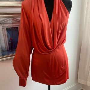 Elegant Red Draped Blouse